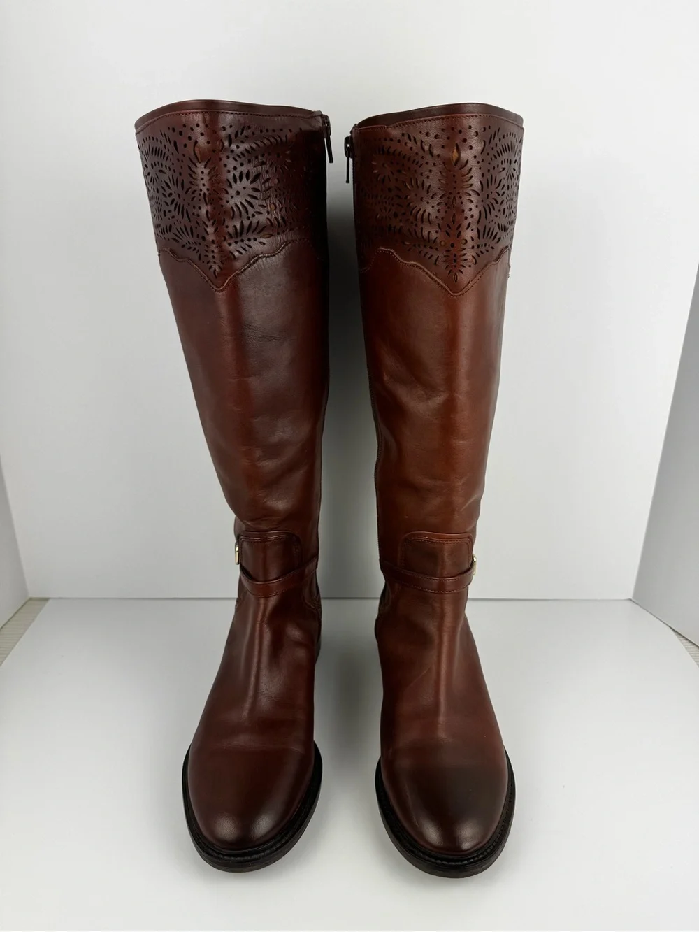 Gianni Bini Brown Knee-High Wide Calf Leather Riding Boots